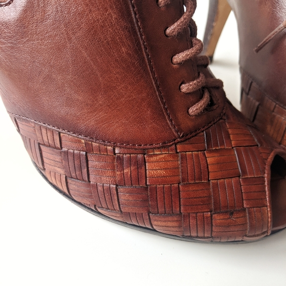 Preppy Cole Haan woven Peep toe lace up high heel shoes - Picture 6 of 10